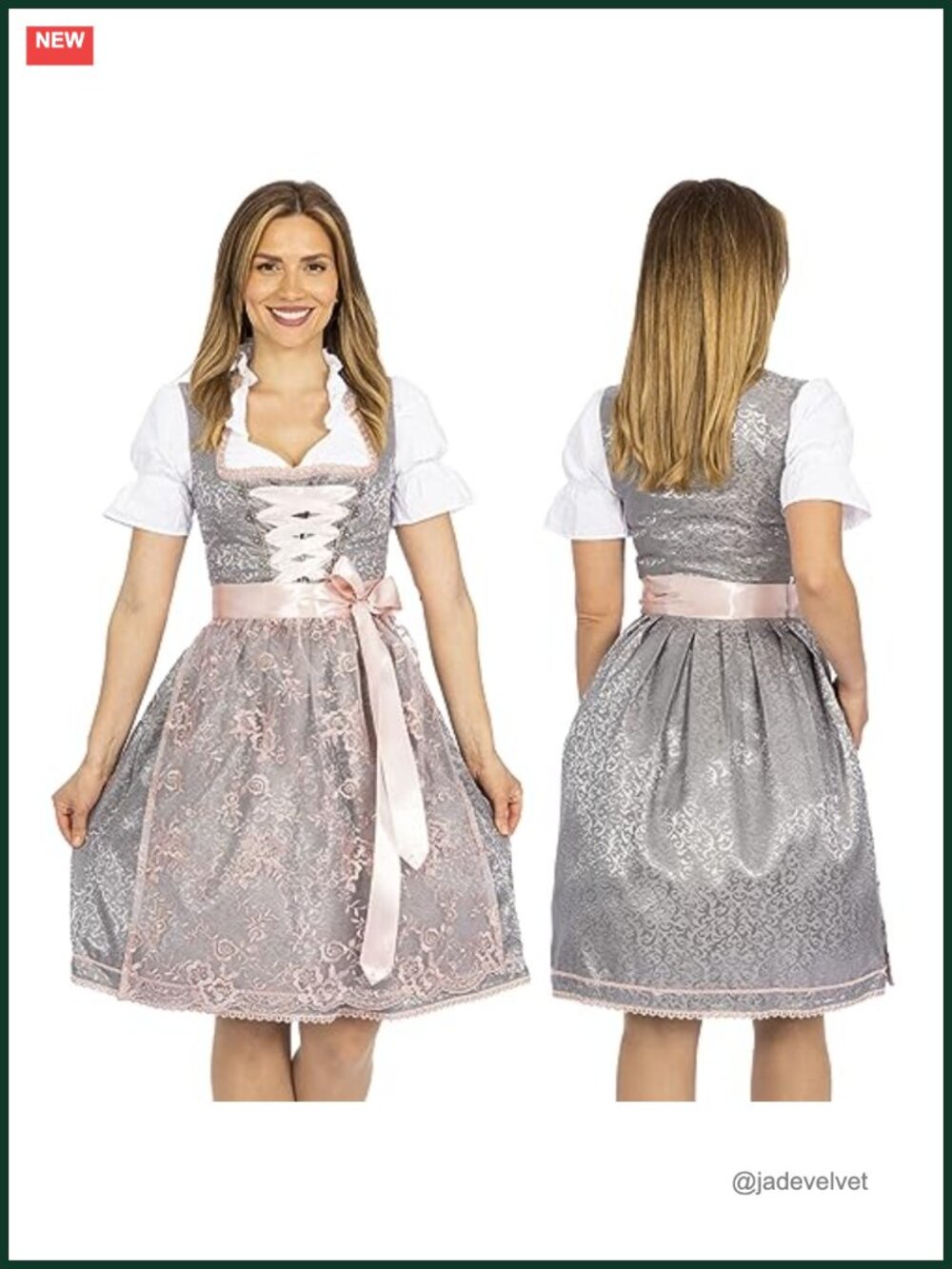Traditional Dirndl Dress 3-Piece Set with Blouse Apron for Oktoberfest Carnival